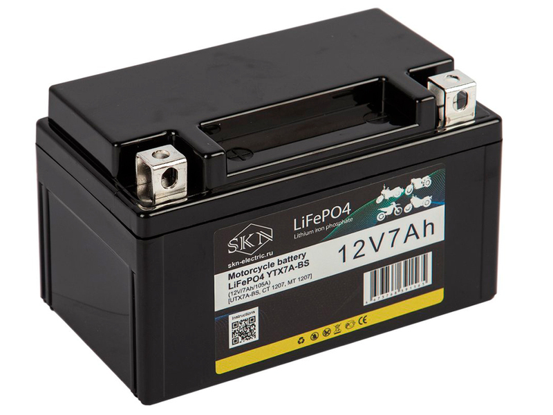 Аккумулятор стартерный для мототехники SKN YTX7A-BS (12V/7Ah/105A) [UTX7A-BS, CT 1207, MT 1207]